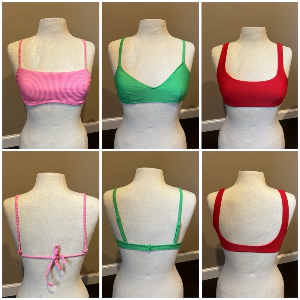 Hollister & Aerie  bundle of 3 womens size SMALL bikini tops- pink green & red